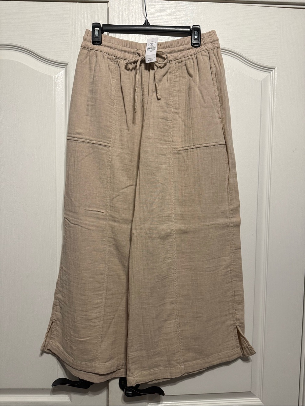 LOFT Tan Wide-Leg Drawstring Palazzo Pants